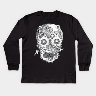 skull design,flowers,skeleton black Kids Long Sleeve T-Shirt
